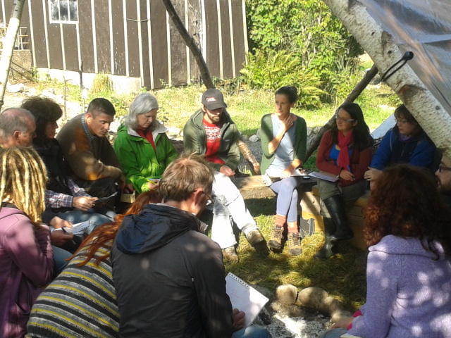 Group meeting at Lackan Cottage Farm under shelter