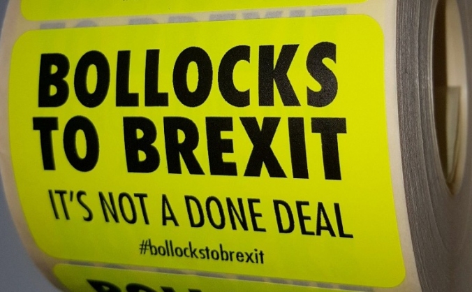 Bollocks to Brexit stickers at Reading Festival