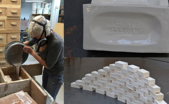 100+ slip-cast bone china/porcelain bricks