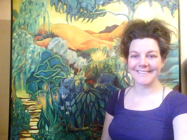 Artist Jenny Haywood and painting