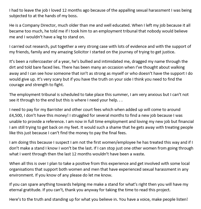 Standing up for what is right a Community crowdfunding project in