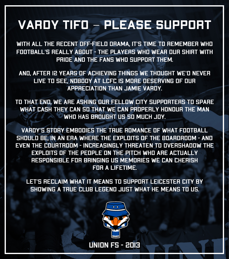 Union FS - Tifo for Jamie Vardy - a Personal Causes crowdfunding ...