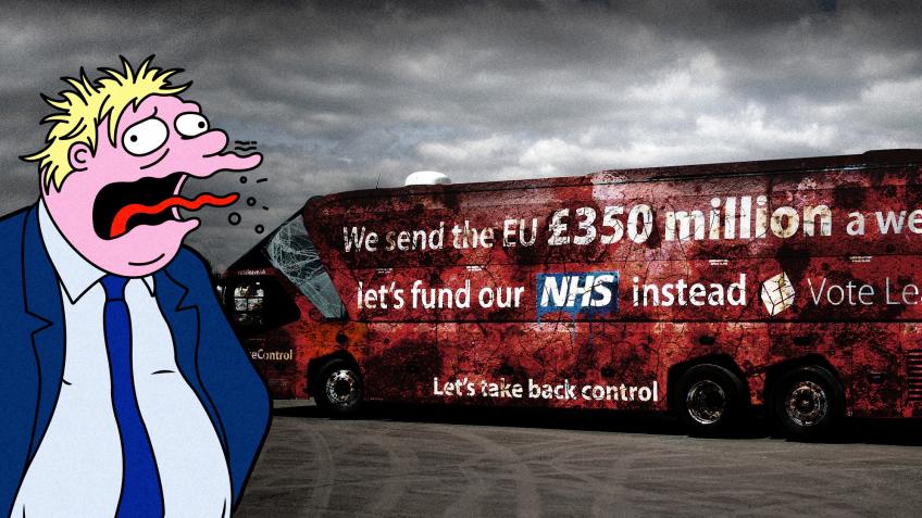Haunt Bojo in a banged-up Brexit Bus