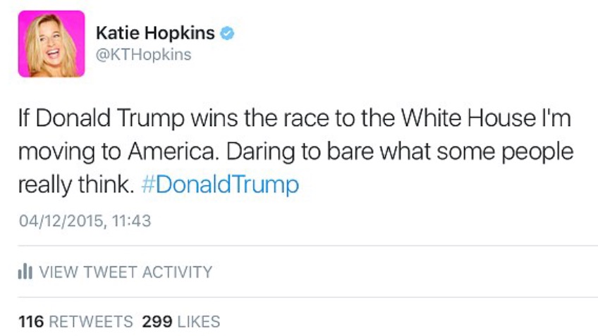 The silver lining: Send Katie Hopkins to the U.S