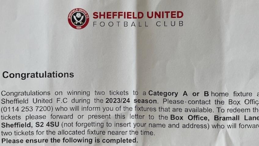 2 x Sheffield United match tickets for 2023/24