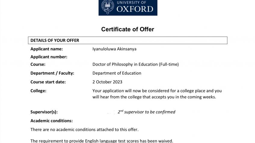 Support Lolu as she takes up her Phd offer( 2023)
