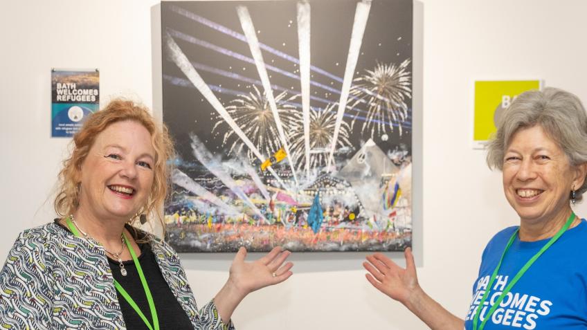 Alce Harfield painting for Bath Welcomes Refugees