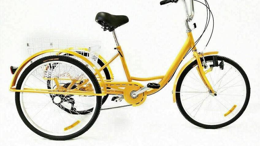 A yellow trike bike for Sally's 60th.