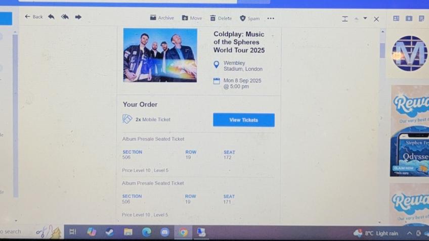 WIN 2X COLDPLAY TICKETS (WEMBLEY STADIUM - SEP 08)