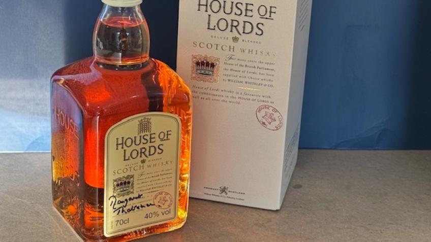 House of Lords Whisky signed by Margaret Thatcher