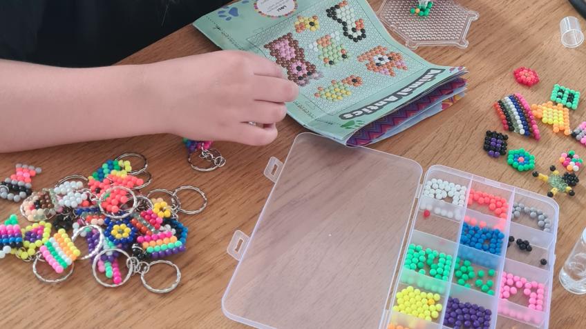Handmade pom pom & bead art keyrings and trinkets