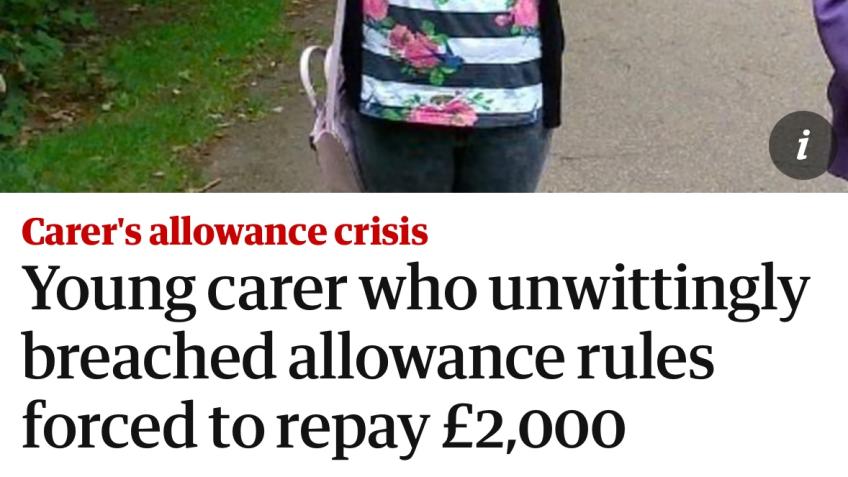 Young Carer DWP overpayment debt repayment