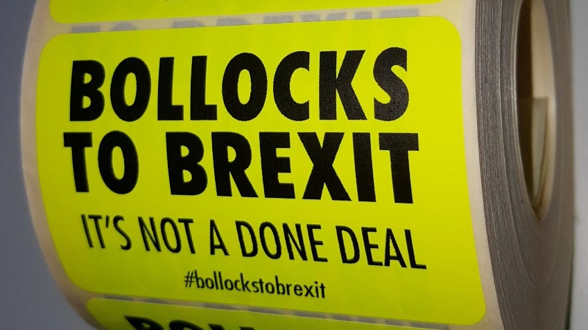 Bollocks to Brexit stickers at Reading Festival